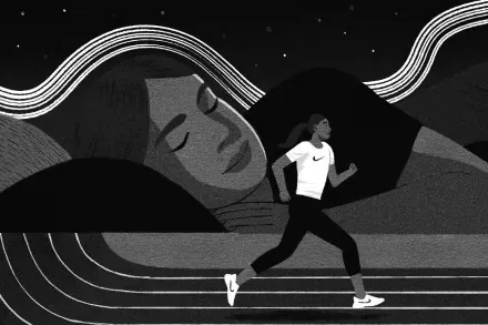 Illustration of a runner passing a sleeping face